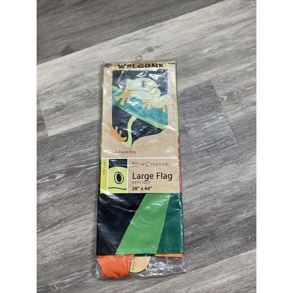 New Creative Welcome Large Flag Frog 28" x 44" Stitched Green, Orange,